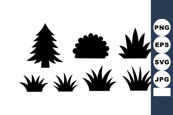 Black Silhouette Tree and Bush Vector Pack