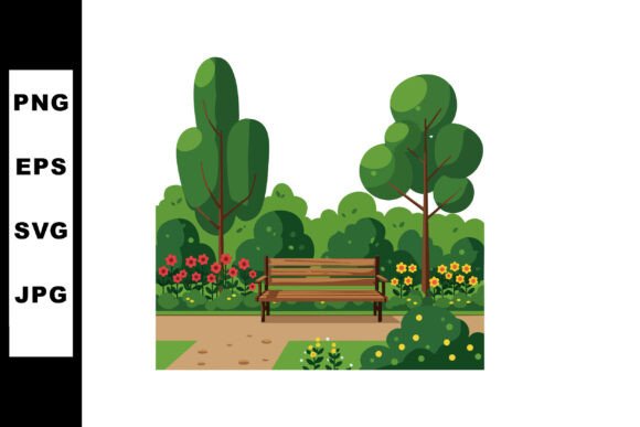 Garden Bench Surrounded by Green Trees: A Peaceful Visual for Creative and Commercial Use
