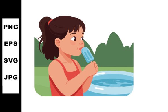 Girl Enjoying Blue Popsicle by Inflatabl – A Cheerful Summer Illustration for Creative Projects