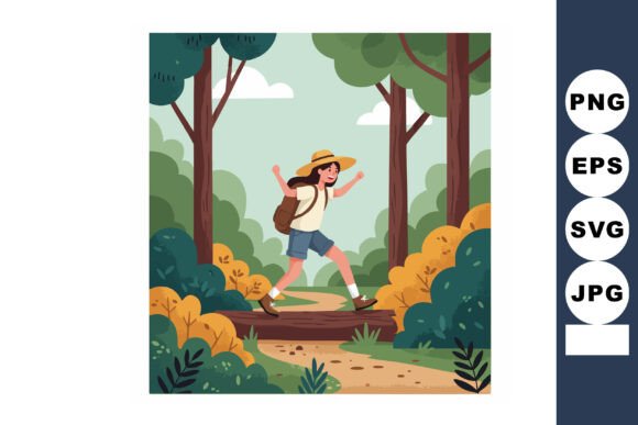 Girl Hiking Forest Trail with Backpack: A Visual Resource for Creative and Practical Applications