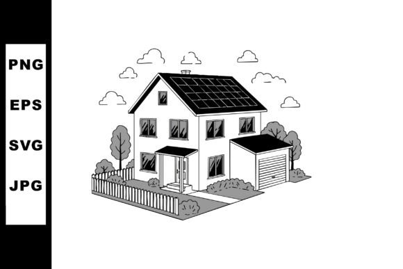 Two-Story House with Solar Panels and Ga