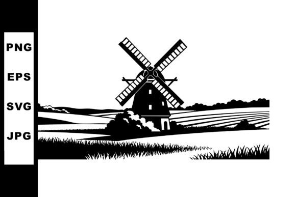 Windmill on Rural Farmland Landscape Bla: A Versatile Visual Asset for Creative Projects