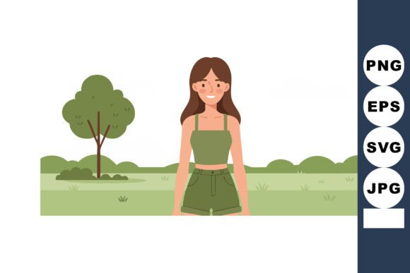 Woman in Green Outfit Standing in Park W: A Visual Asset for Creative Projects