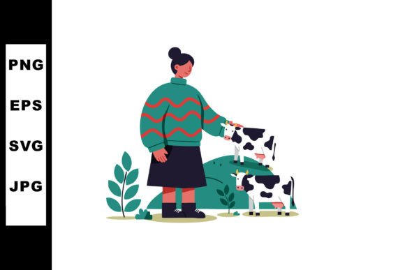 Woman Petting Two Cows in Green Nature L: A Versatile Visual for Creative and Practical Use