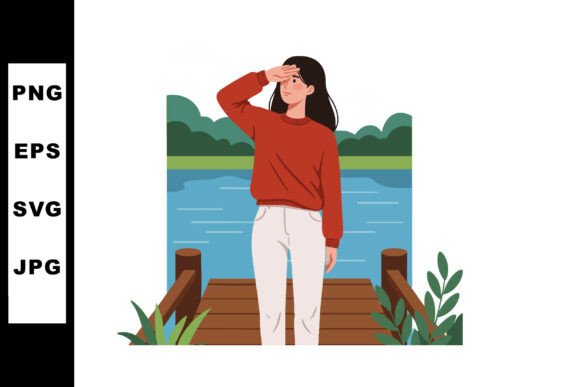 Woman Standing on Wooden Pier Looking Ah: A Visual Metaphor for Calm Focus and Creative Inspiration